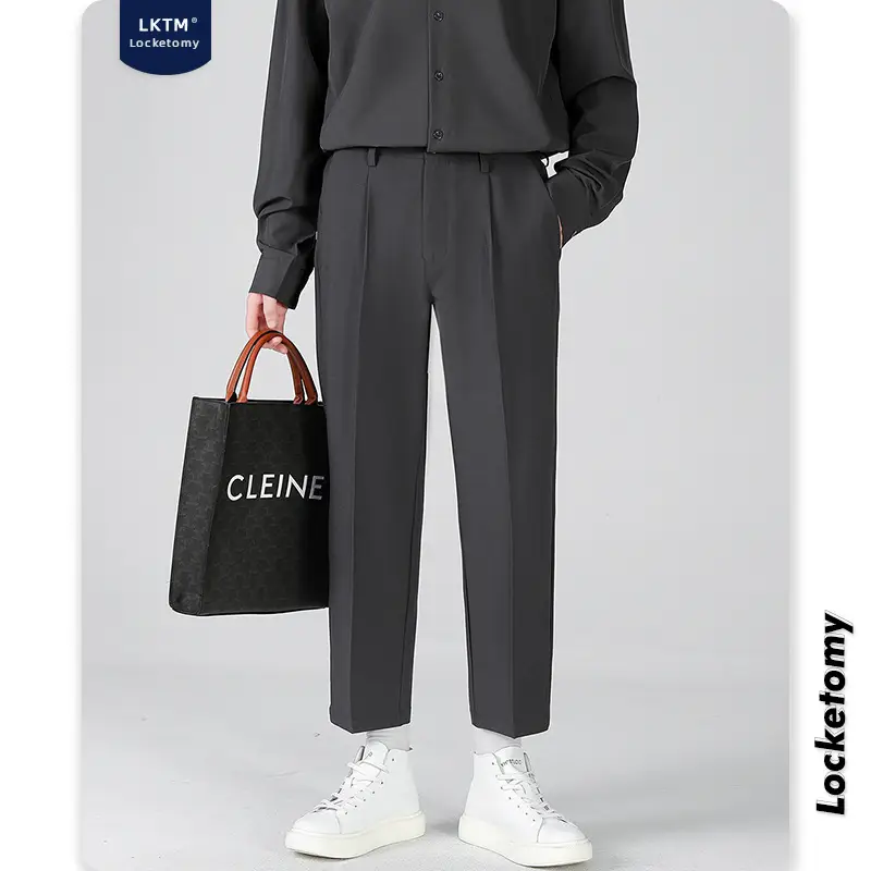Men Black Loose Straight Pants Casual Dress Pants - Image 11
