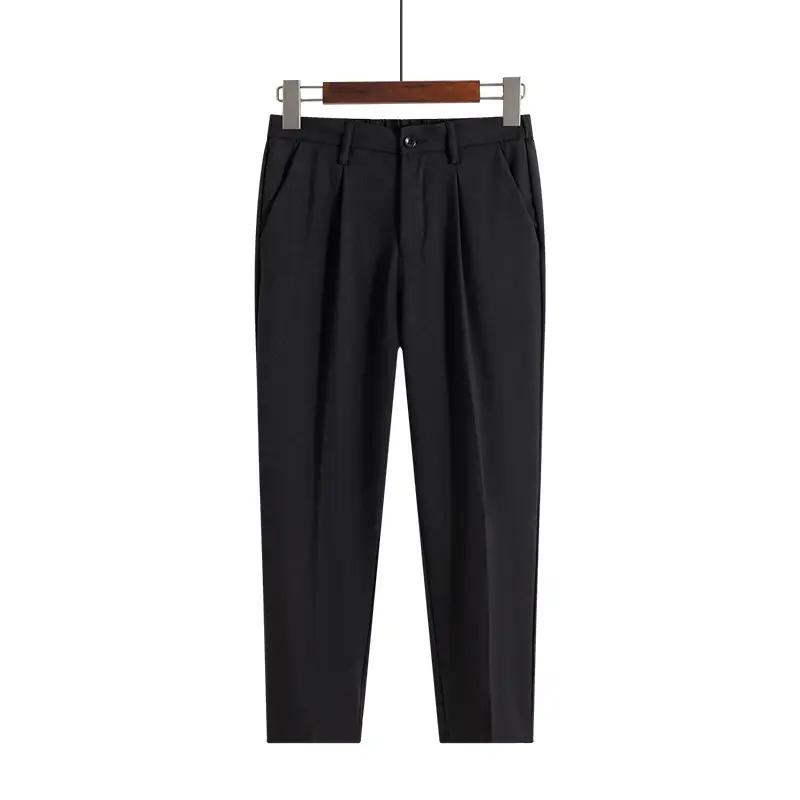 Men Black Loose Straight Pants Casual Dress Pants - Image 14