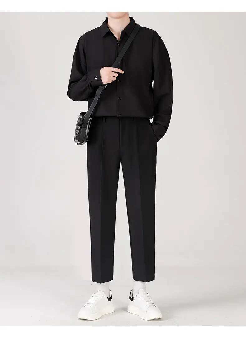 Men Black Loose Straight Pants Casual Dress Pants — feature 10