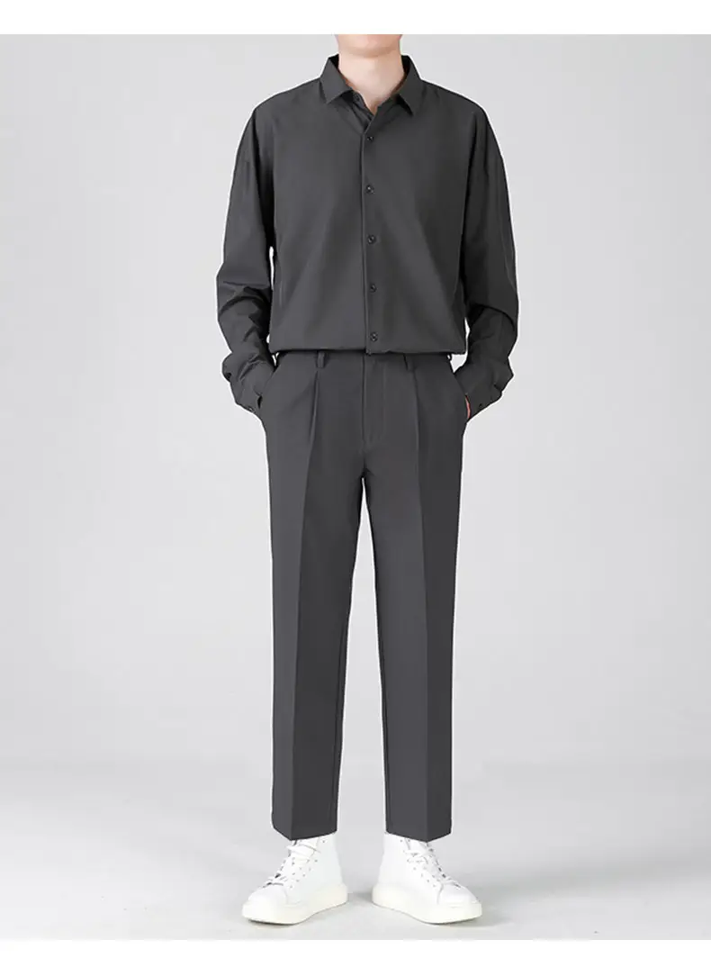 Men Black Loose Straight Pants Casual Dress Pants — feature 11