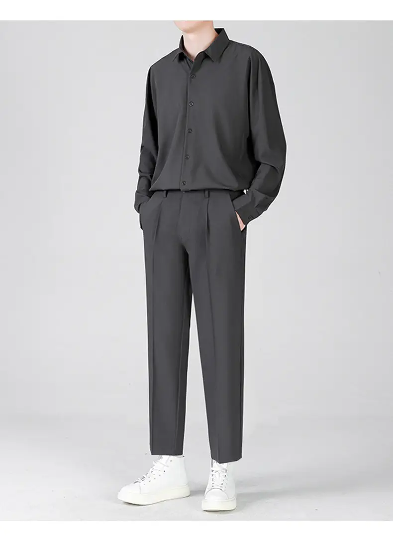 Men Black Loose Straight Pants Casual Dress Pants — feature 12