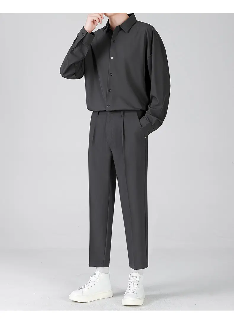 Men Black Loose Straight Pants Casual Dress Pants — feature 13