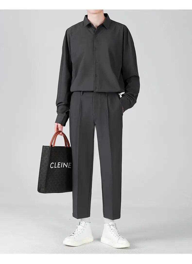 Men Black Loose Straight Pants Casual Dress Pants — feature 14