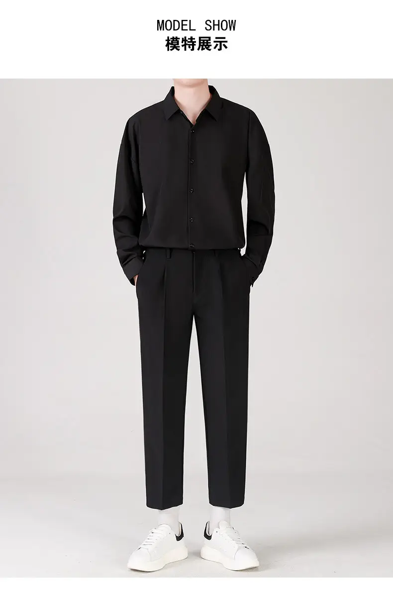 Men Black Loose Straight Pants Casual Dress Pants — feature 7
