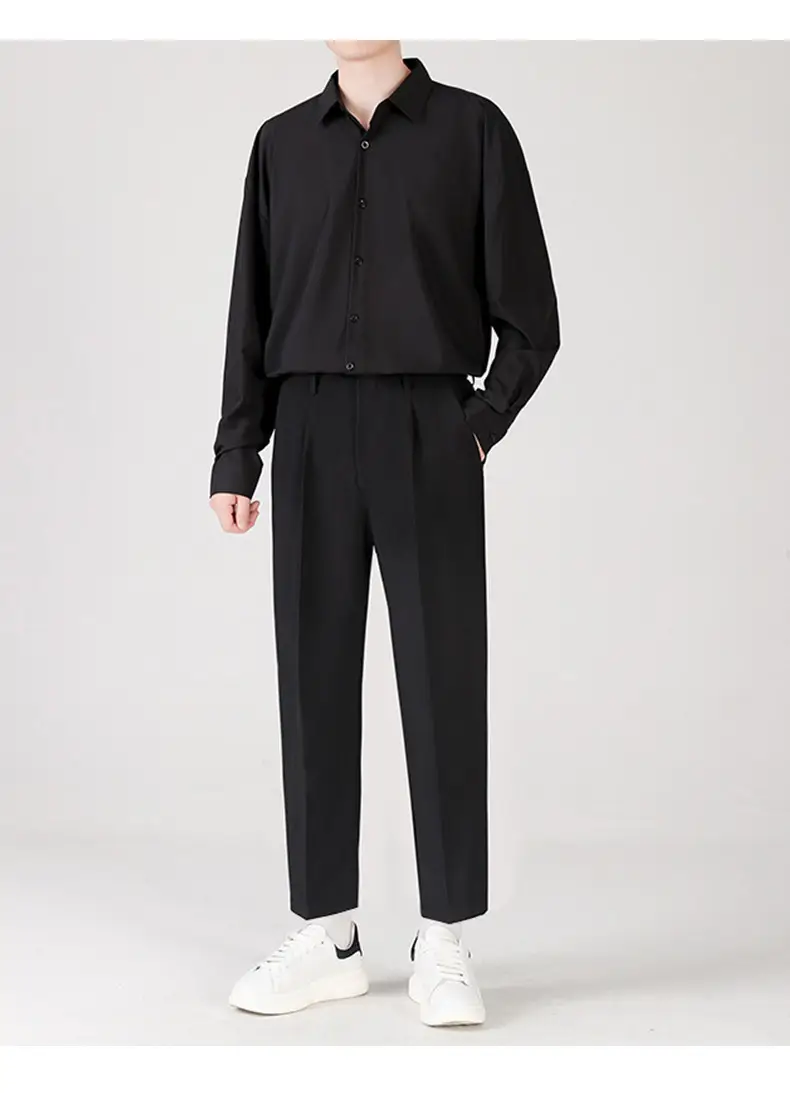 Men Black Loose Straight Pants Casual Dress Pants — feature 8