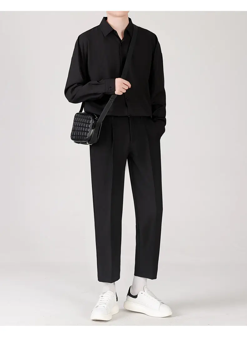 Men Black Loose Straight Pants Casual Dress Pants — feature 9