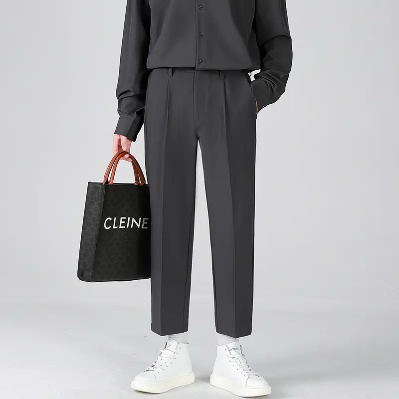 Men Black Loose Straight Pants Casual Dress Pants - Image 3