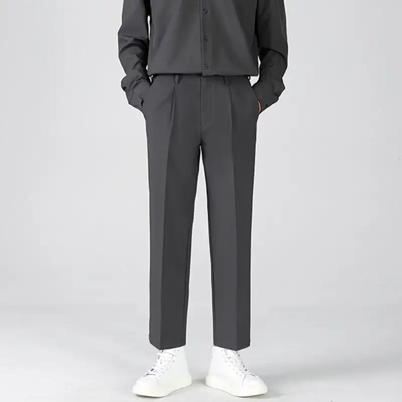 Men Black Loose Straight Pants Casual Dress Pants - Image 4