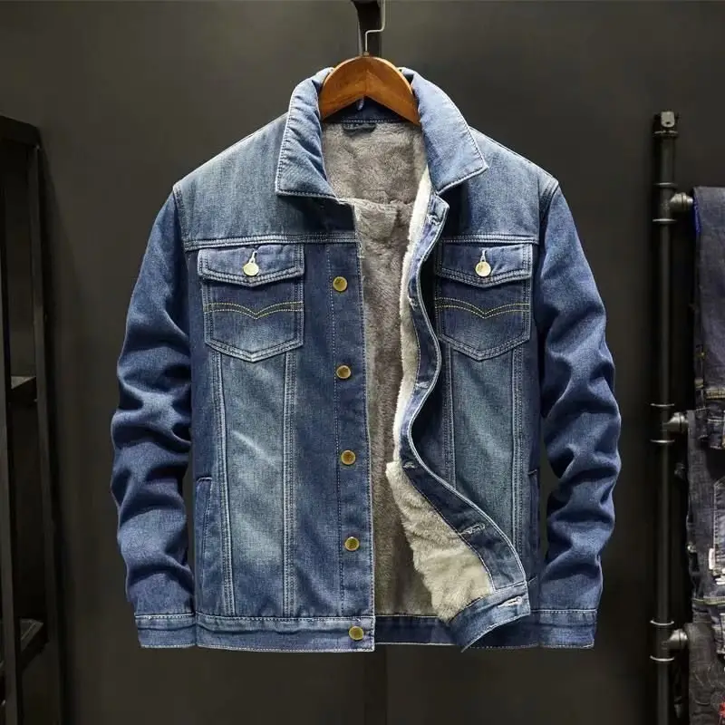 Men's Blue Denim Jacket Fleece Lined Warm Winter Jacket - Image 4