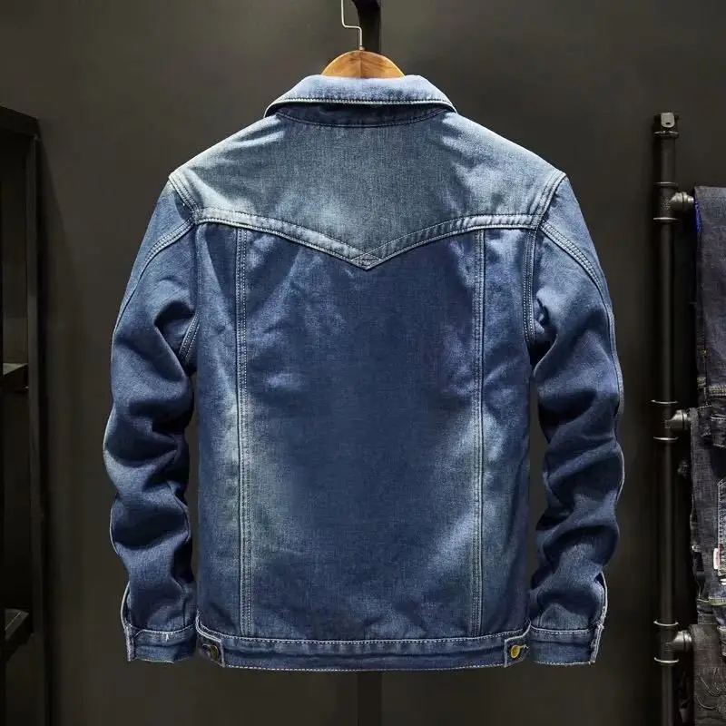 Men's Blue Denim Jacket Fleece Lined Warm Winter Jacket - Image 5