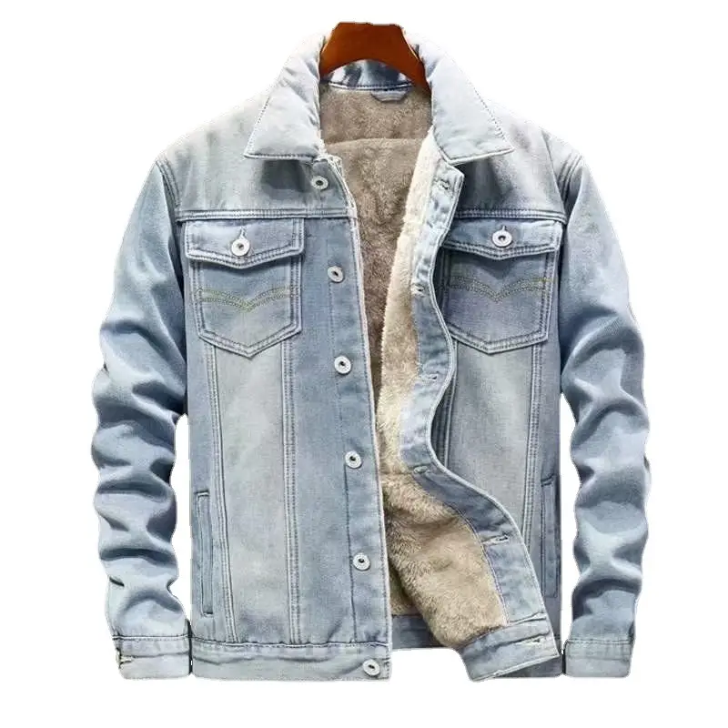 Men's Blue Denim Jacket Fleece Lined Warm Winter Jacket - Image 7