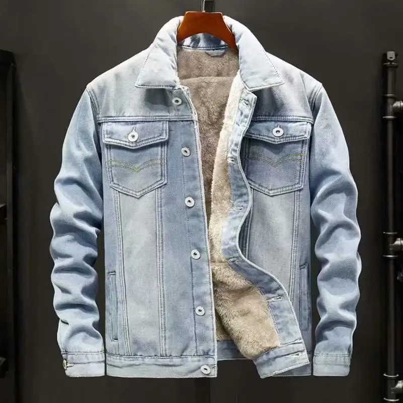 Men's Blue Denim Jacket Fleece Lined Warm Winter Jacket - Image 2