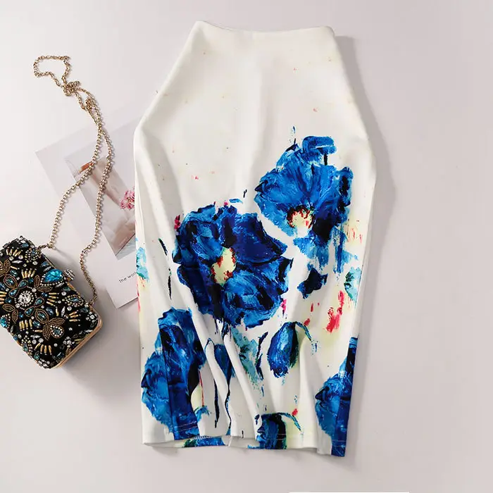 Light Blue Black Embroidered Pencil Skirt for Women — feature 10