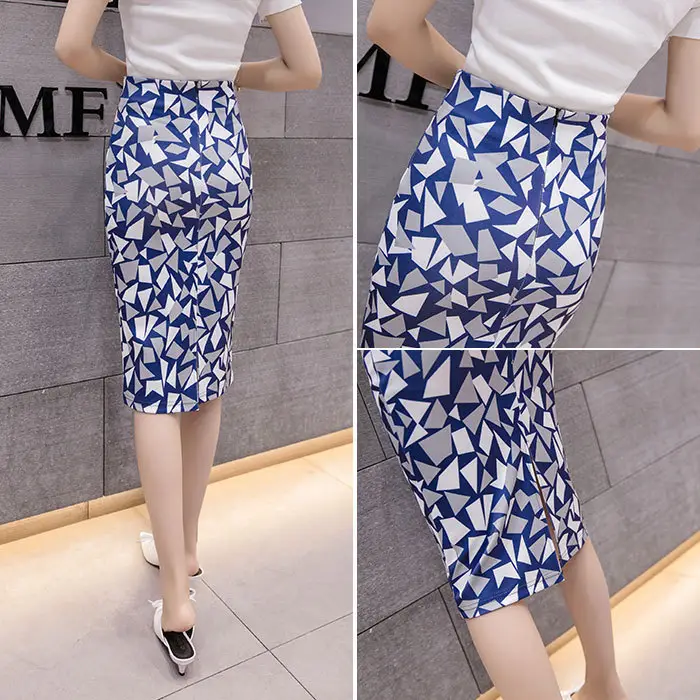 Light Blue Black Embroidered Pencil Skirt for Women — feature 3