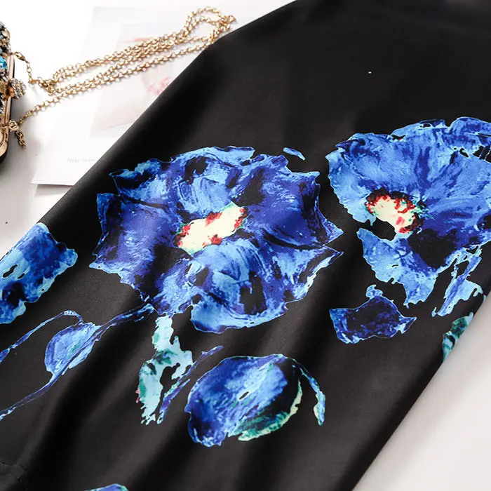 Light Blue Black Embroidered Pencil Skirt for Women — feature 7