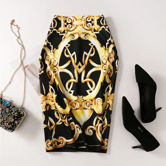 Light Blue Black Embroidered Pencil Skirt for Women - Image 11