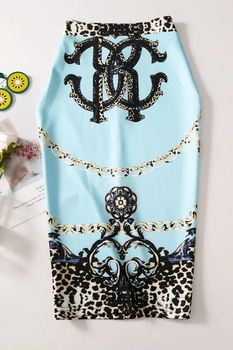 Light Blue Black Embroidered Pencil Skirt for Women - Image 12