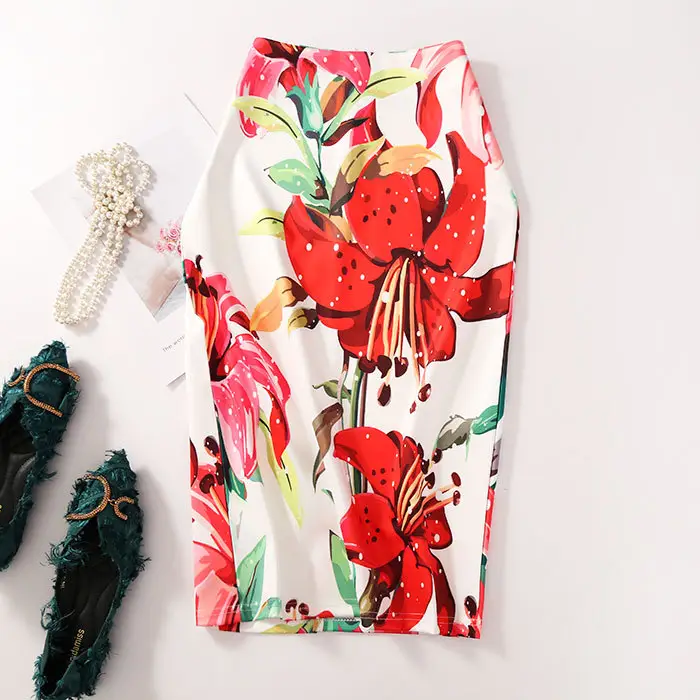 Light Blue Black Embroidered Pencil Skirt for Women - Image 14