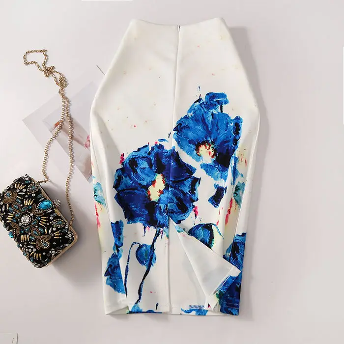 Light Blue Black Embroidered Pencil Skirt for Women - Image 18