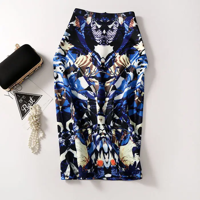Light Blue Black Embroidered Pencil Skirt for Women - Image 2
