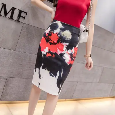 Light Blue Black Embroidered Pencil Skirt for Women - Image 4