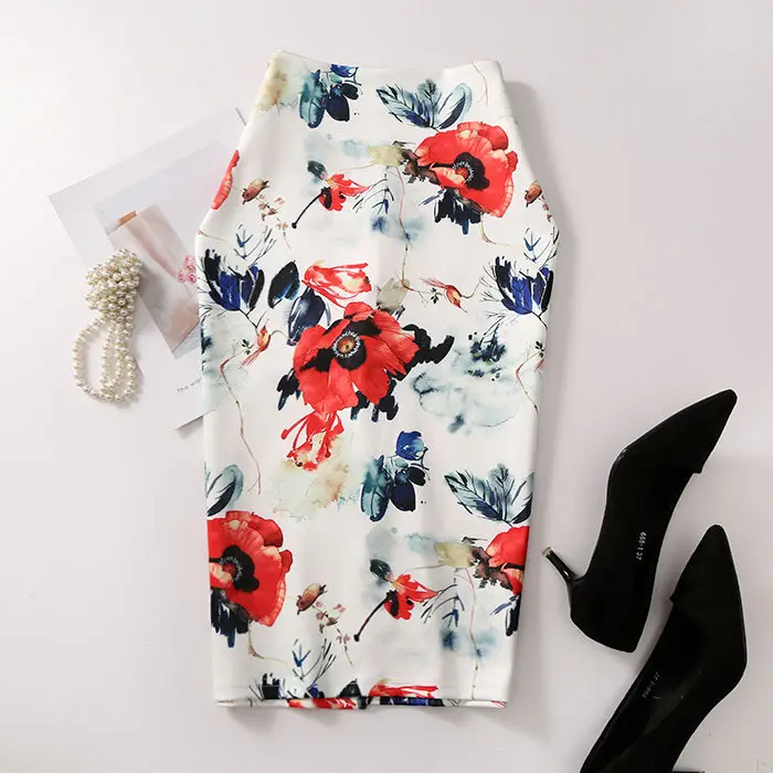 Light Blue Black Embroidered Pencil Skirt for Women - Image 5