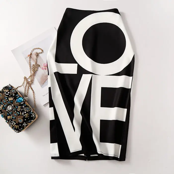 Light Blue Black Embroidered Pencil Skirt for Women - Image 6