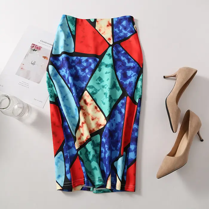 Light Blue Black Embroidered Pencil Skirt for Women - Image 7