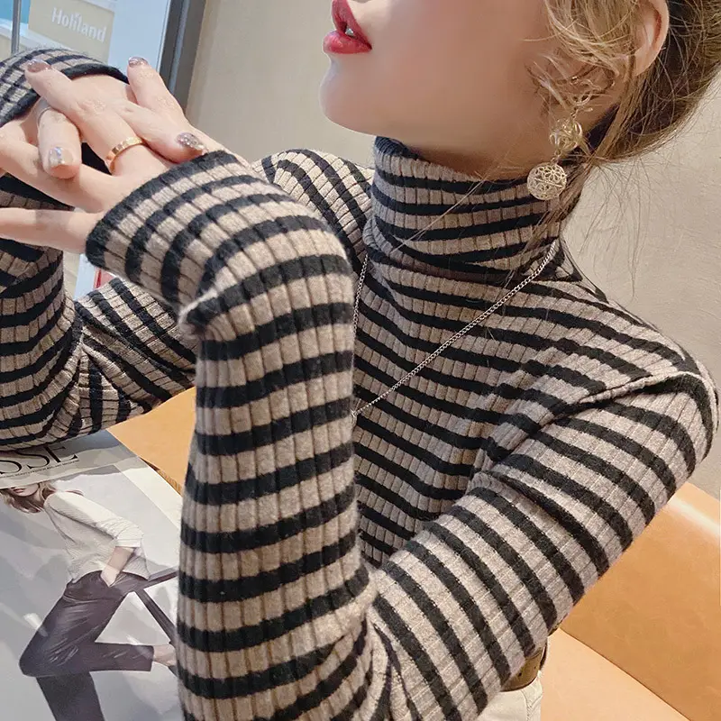 Women Striped Turtleneck Sweater Winter Top - Image 5