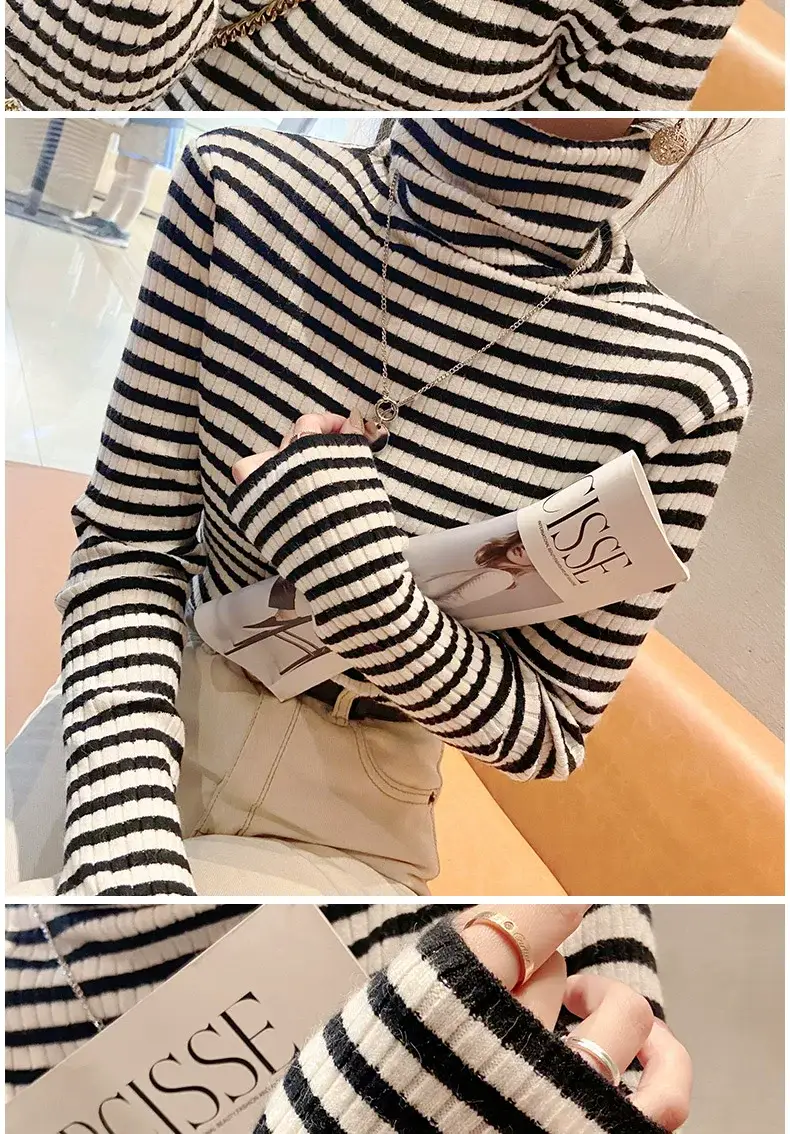 Women Striped Turtleneck Sweater Winter Top — feature 11