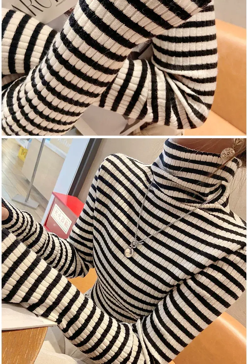 Women Striped Turtleneck Sweater Winter Top — feature 12