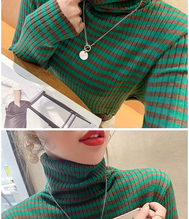 Women Striped Turtleneck Sweater Winter Top — feature 14