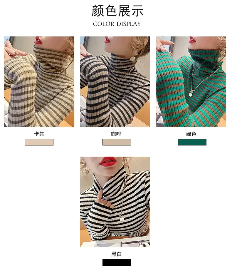 Women Striped Turtleneck Sweater Winter Top — feature 3