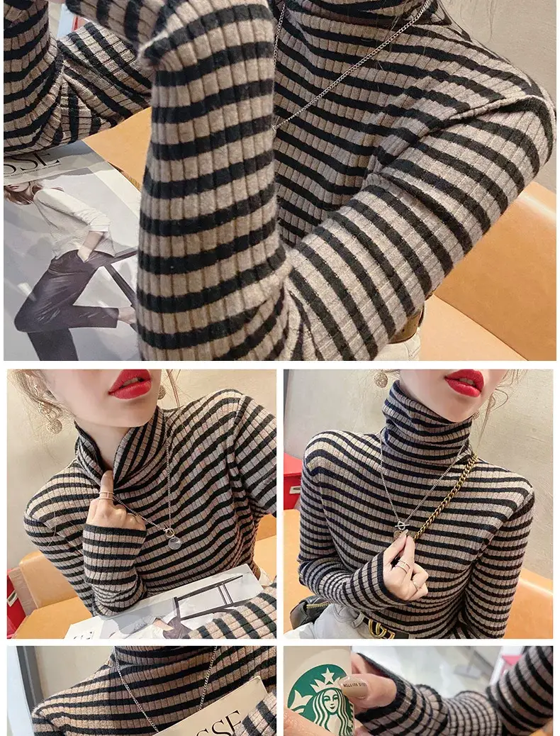 Women Striped Turtleneck Sweater Winter Top — feature 7