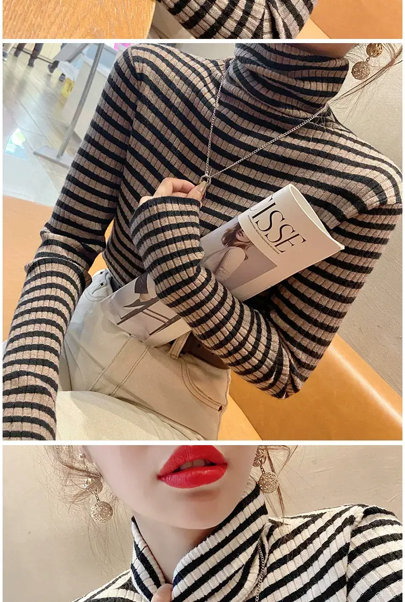 Women Striped Turtleneck Sweater Winter Top — feature 9