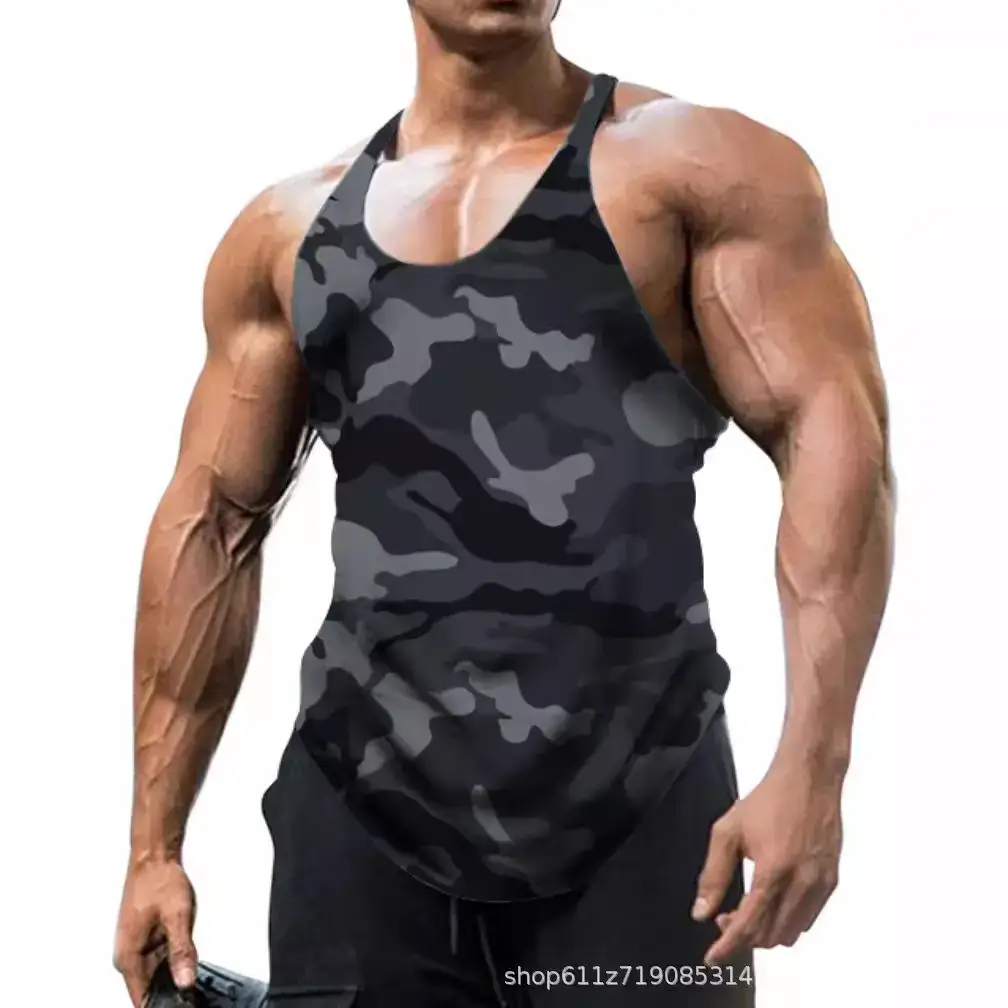 Men's Camouflage U-Neck Sleeveless Tank Top Large