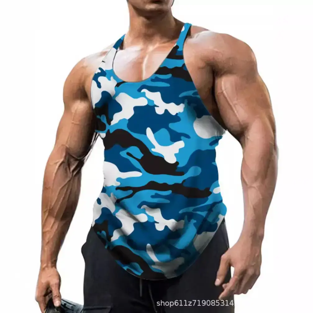 Men's Camouflage U-Neck Sleeveless Tank Top Large