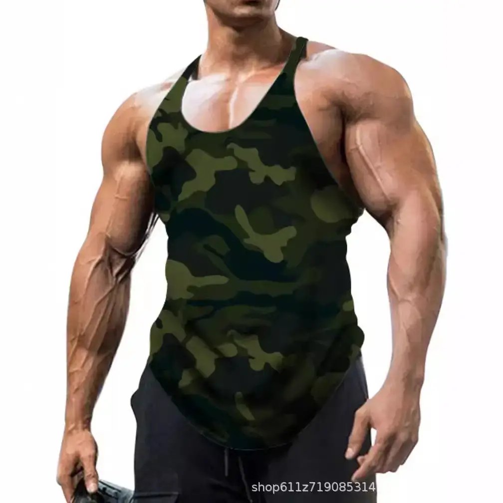 Men's Camouflage U-Neck Sleeveless Tank Top Large