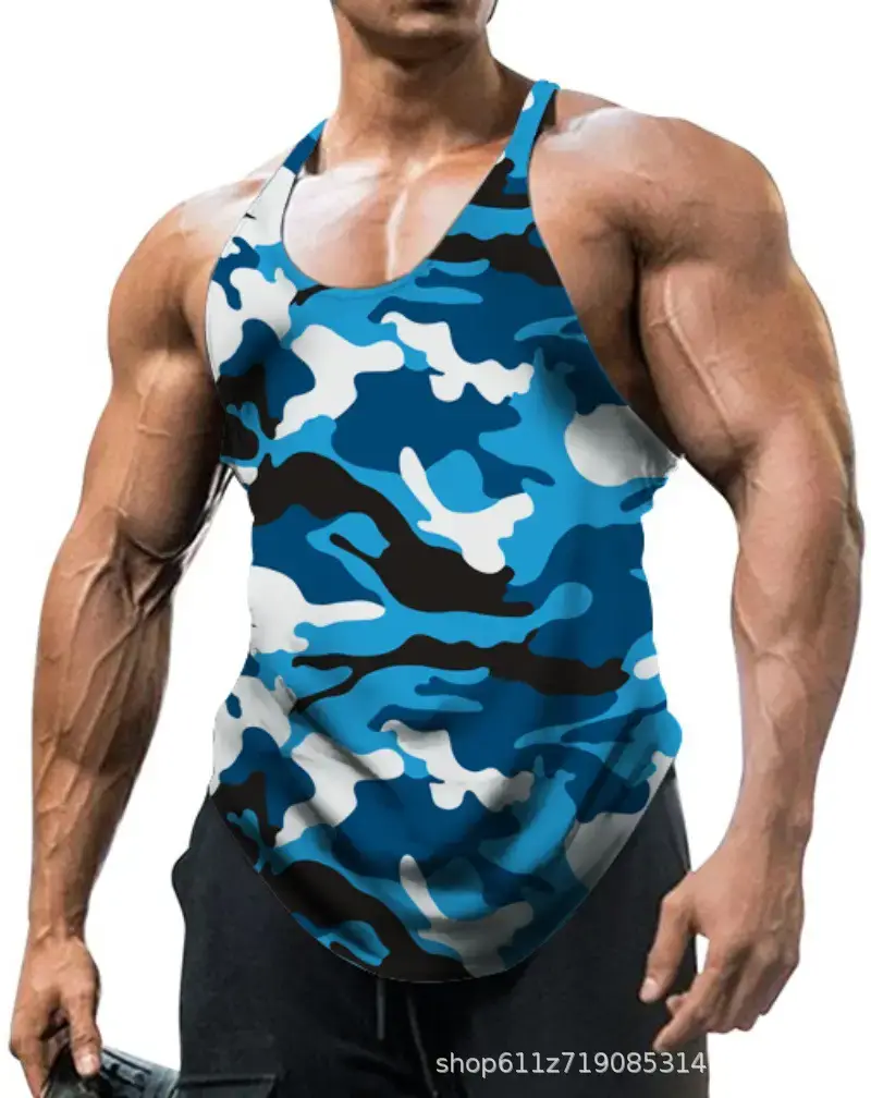 Men's Camouflage U-Neck Sleeveless Tank Top Large