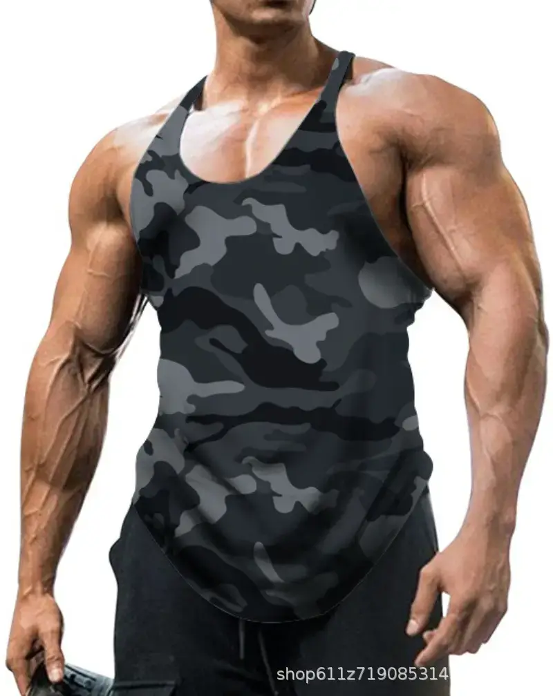 Men's Camouflage U-Neck Sleeveless Tank Top Large