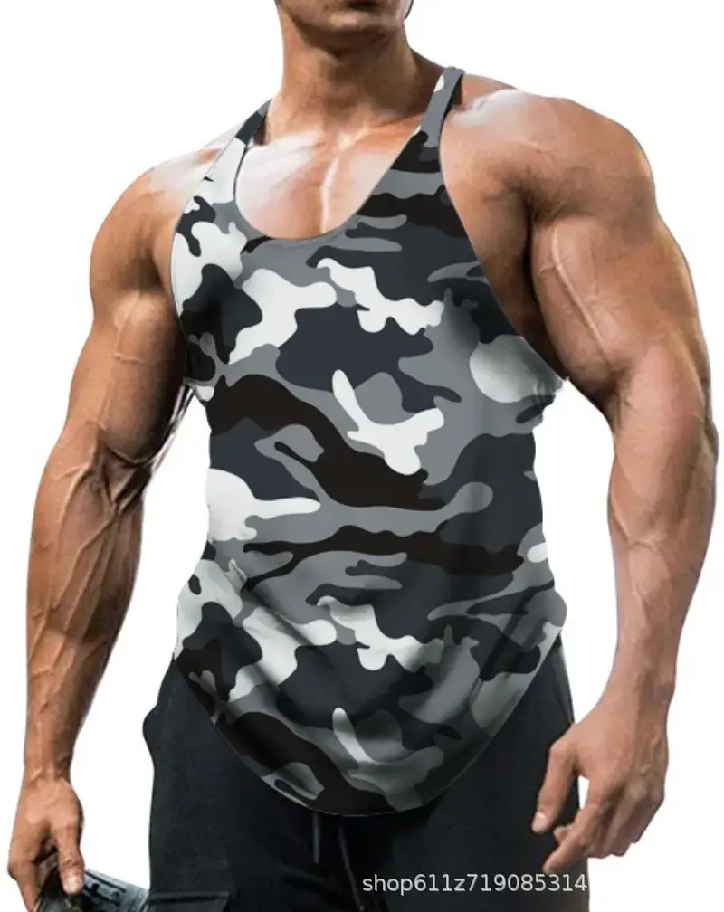 Men's Camouflage U-Neck Sleeveless Tank Top Large