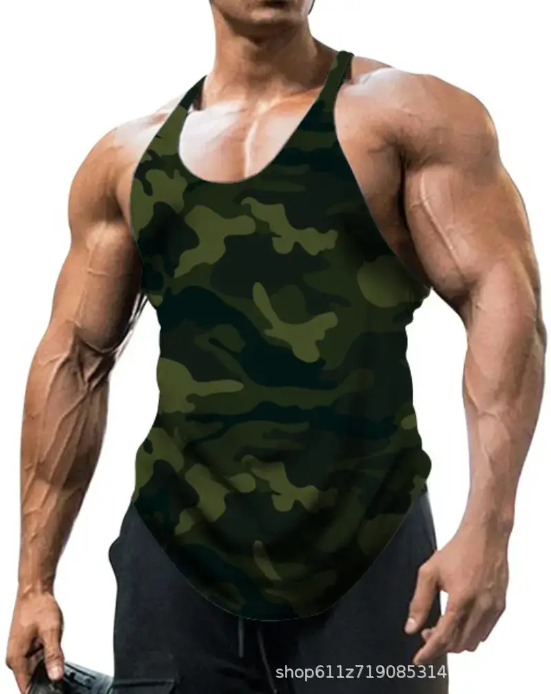 Men's Camouflage U-Neck Sleeveless Tank Top Large