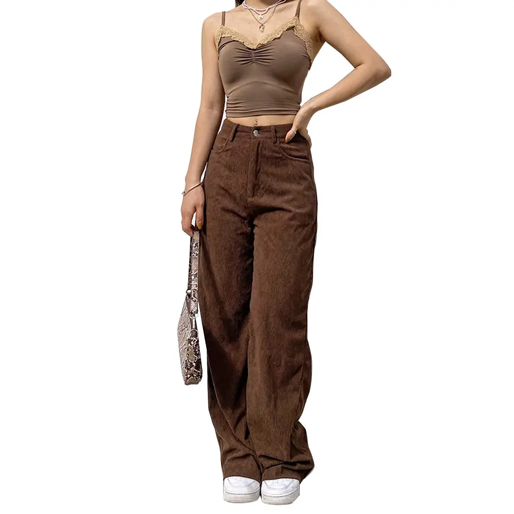 Brown Loose Fit High Waist Pants for Women - Image 2
