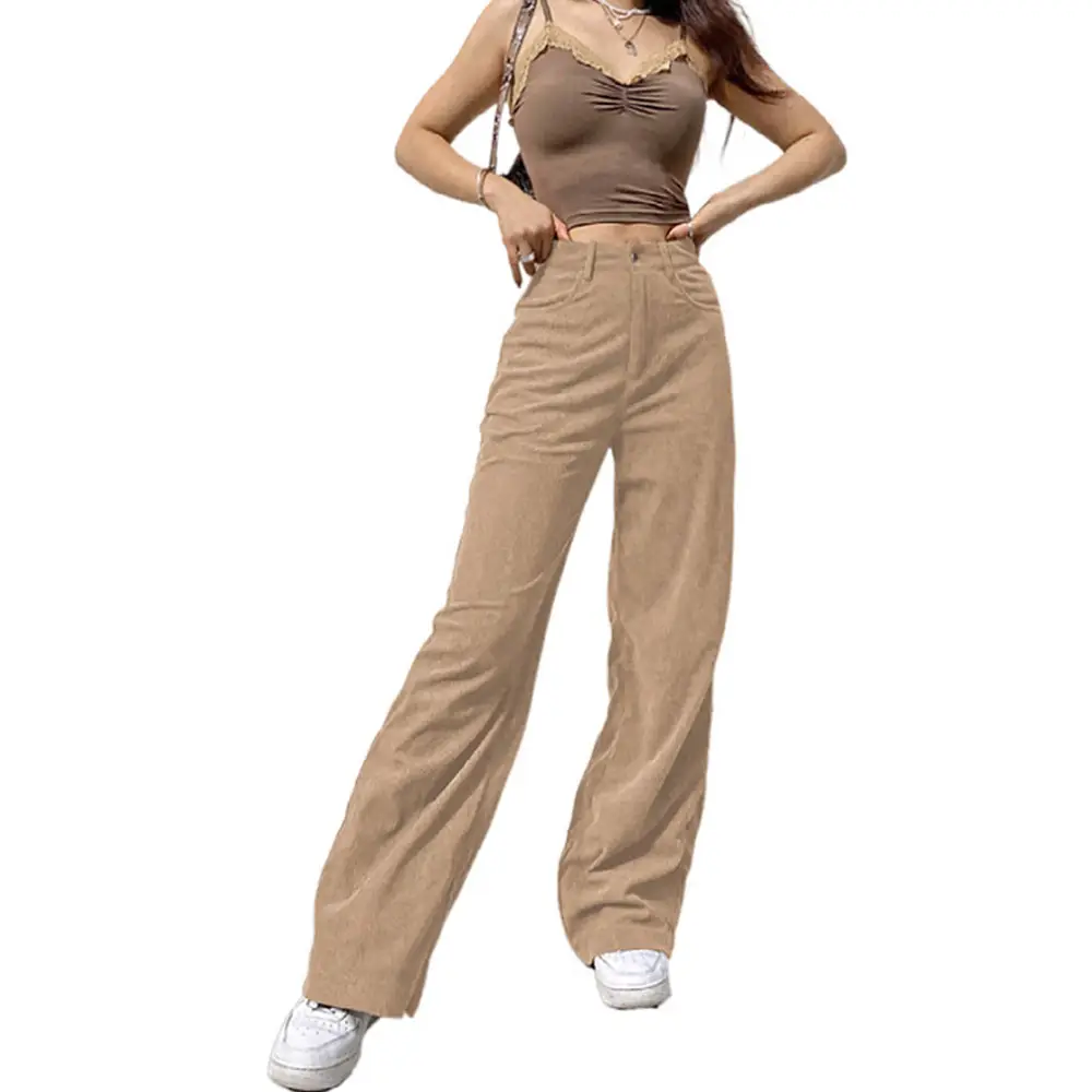 Brown Loose Fit High Waist Pants for Women - Image 3