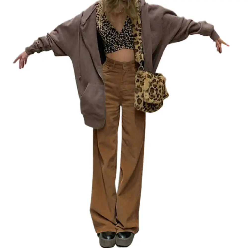 Brown Loose Fit High Waist Pants for Women - Image 5