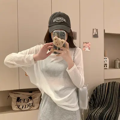 Women Grey Loose Sweatshirt Jacket with Plaid Shorts — feature 19
