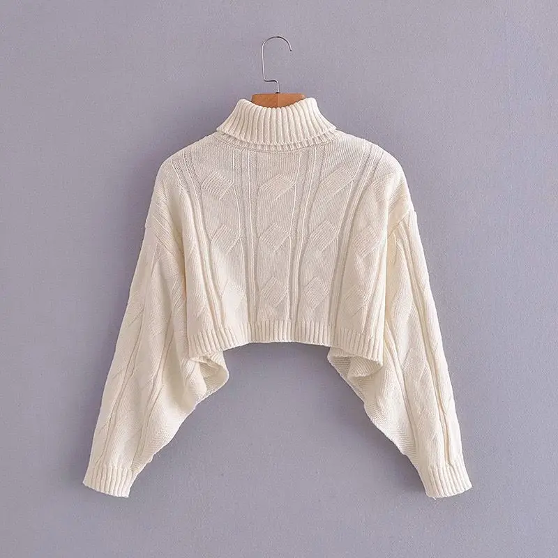 Cream Turtleneck Knitted Sweater for Women - Image 5