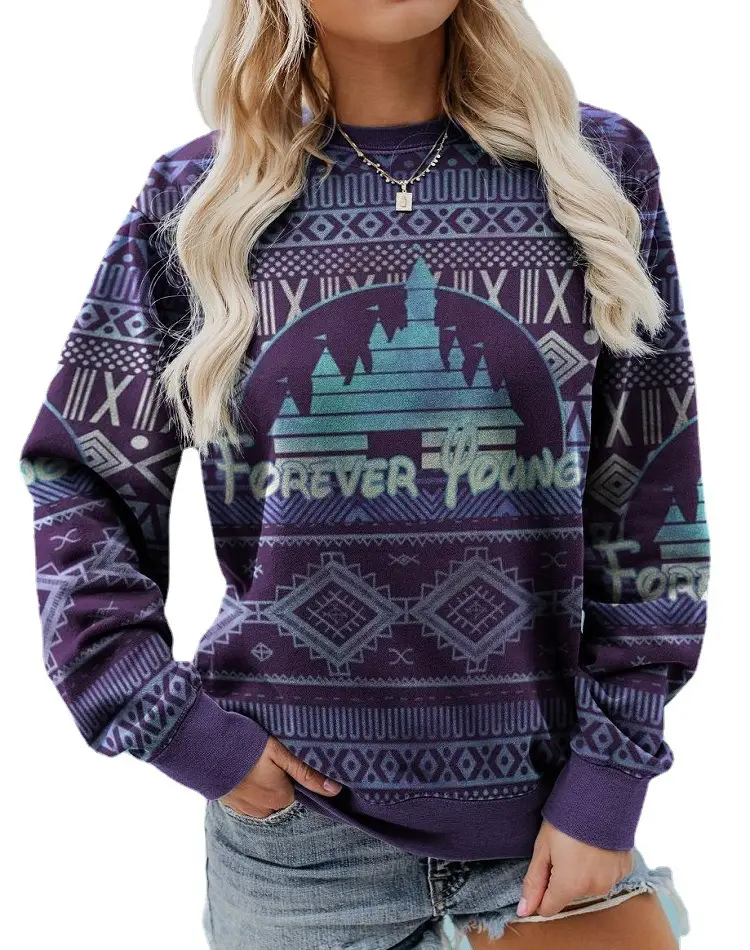 Western Style Long Sleeve Sweater Red Geometric Print - Image 8