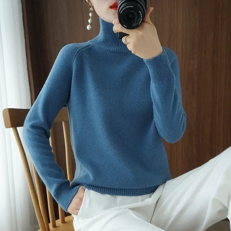 Women Wool Knitted Half High Neck Sweater Large - Image 14