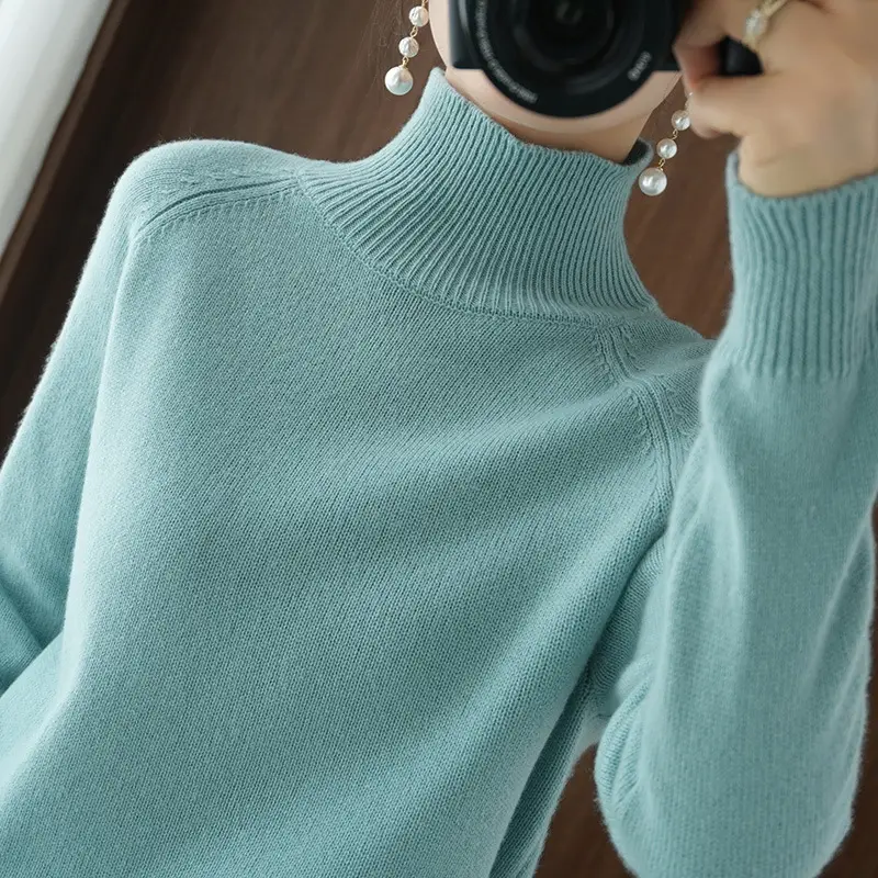 Women Wool Knitted Half High Neck Sweater Large - Image 15